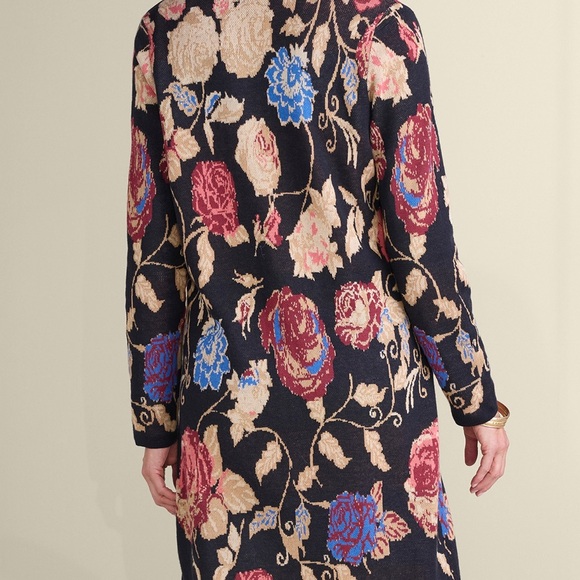 Soft Surroundings Glasgow Sweater coat Women Size Large Black Floral Longline - Picture 2 of 13